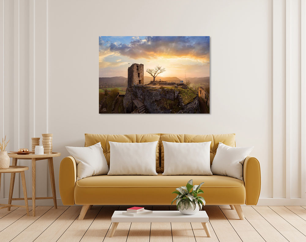 Wandbild, "Ruine Neideck Sonnenaufgang"