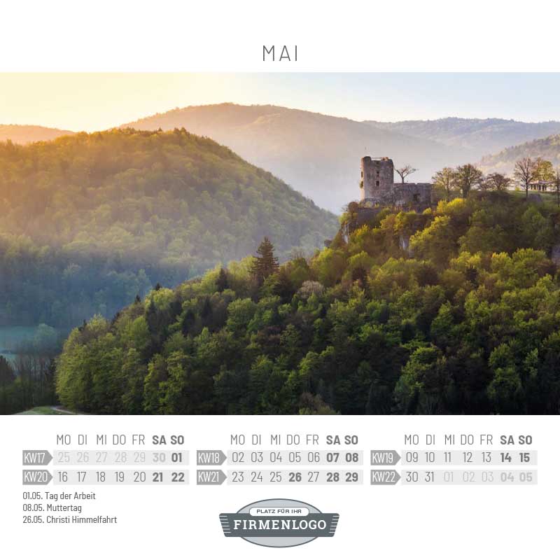 Werbe-Kalender Burgen, 148 x 148 mm