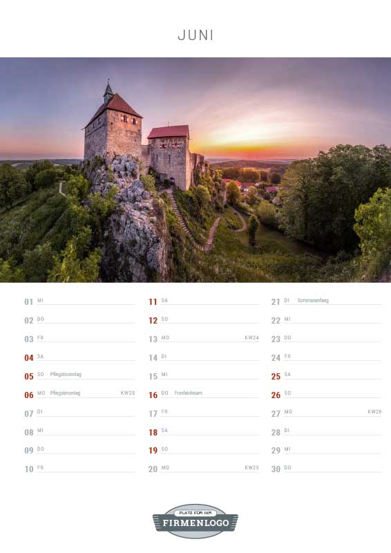 Werbe-Kalender Burgen, DIN A4